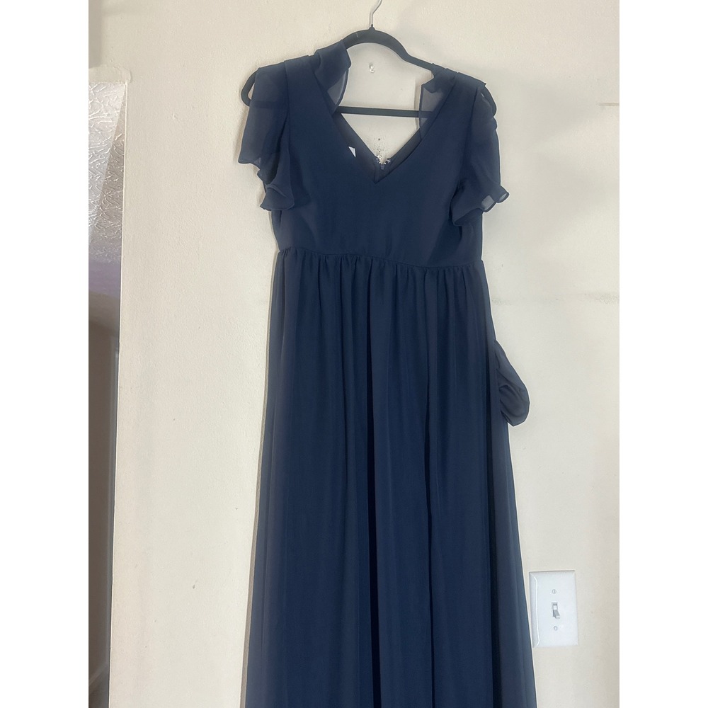 Birdy Grey Hannah Chiffon Dress Navy Blue Flutter Sleeve Maxi Gown Medium